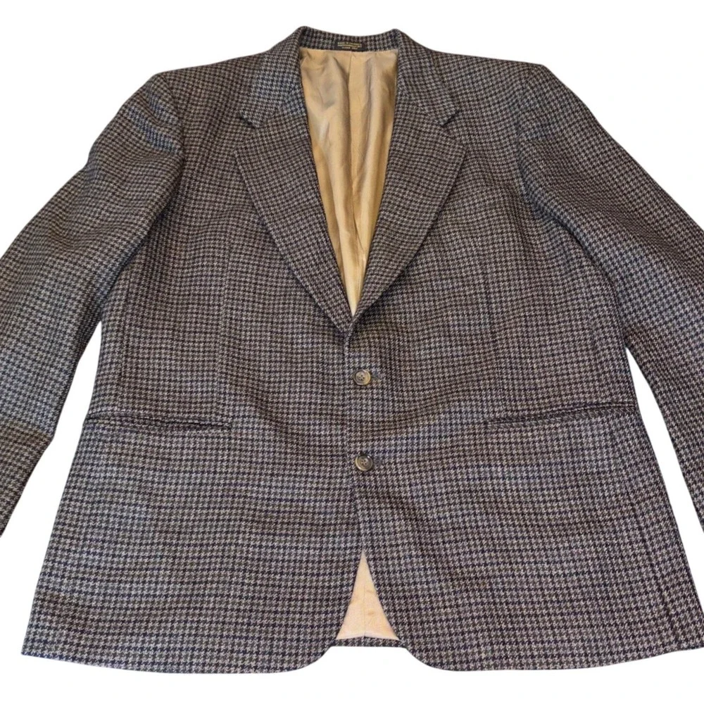Oscar de la Renta | Mens 46L | 100% Wool Houndstooth‎ Blazer | Brown | FLAW
